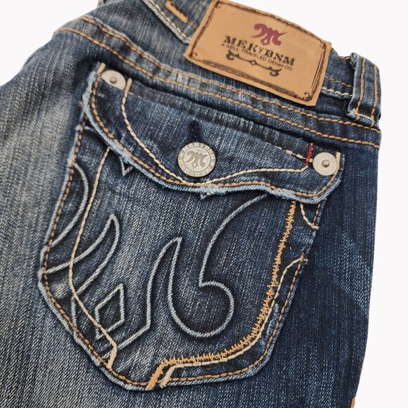 MEK Denim Womens Size 29x30 Noida Jeans Slim Bootcut Distressed Blue Denim - Picture 1 of 9